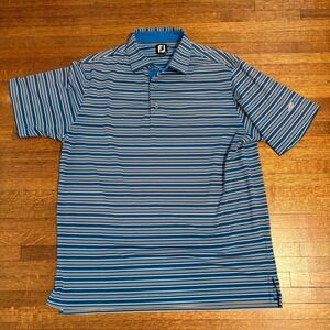 FootJoy FJ Striped Golf‎ Polo Shirt Blue Black White Stretch Mens Large
